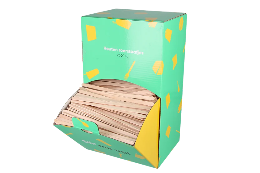 Wooden stirrers in dispenser box 14 cm FSC 100% wood image 1