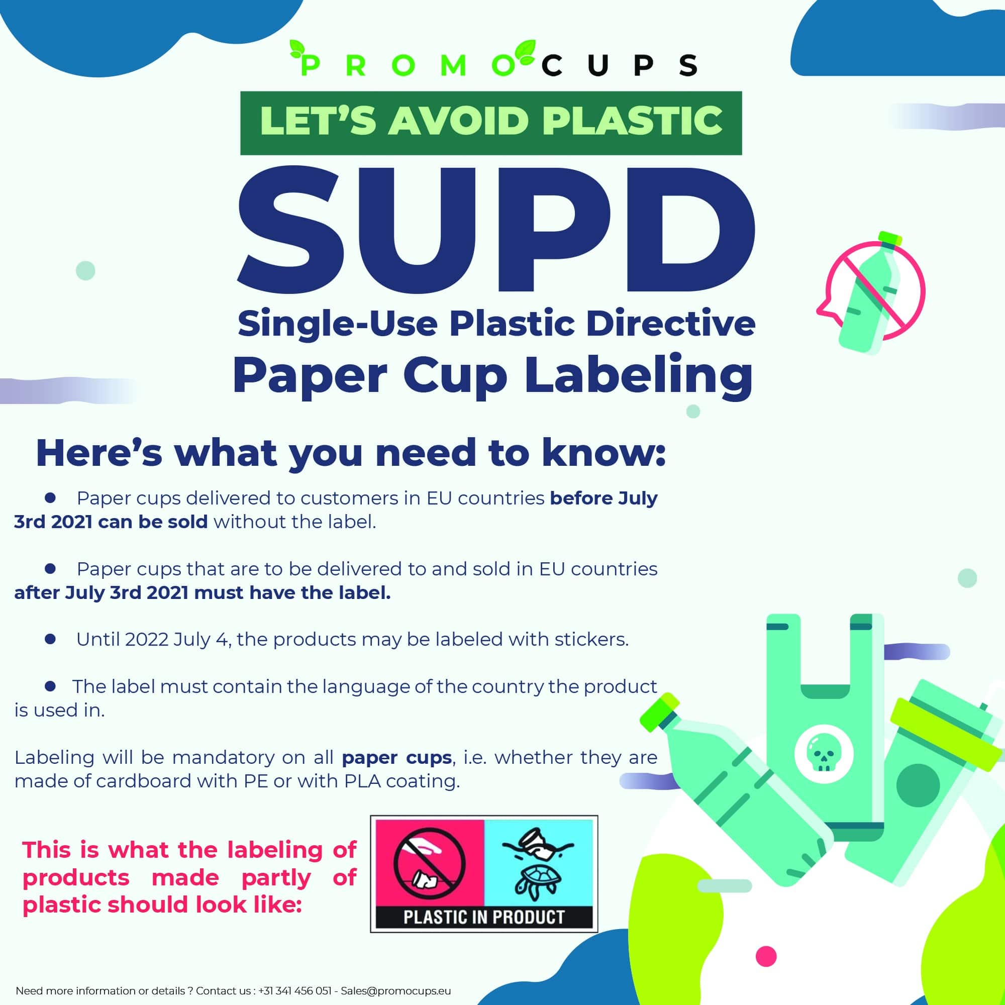 SUPD label on paper cups with a plastic coating